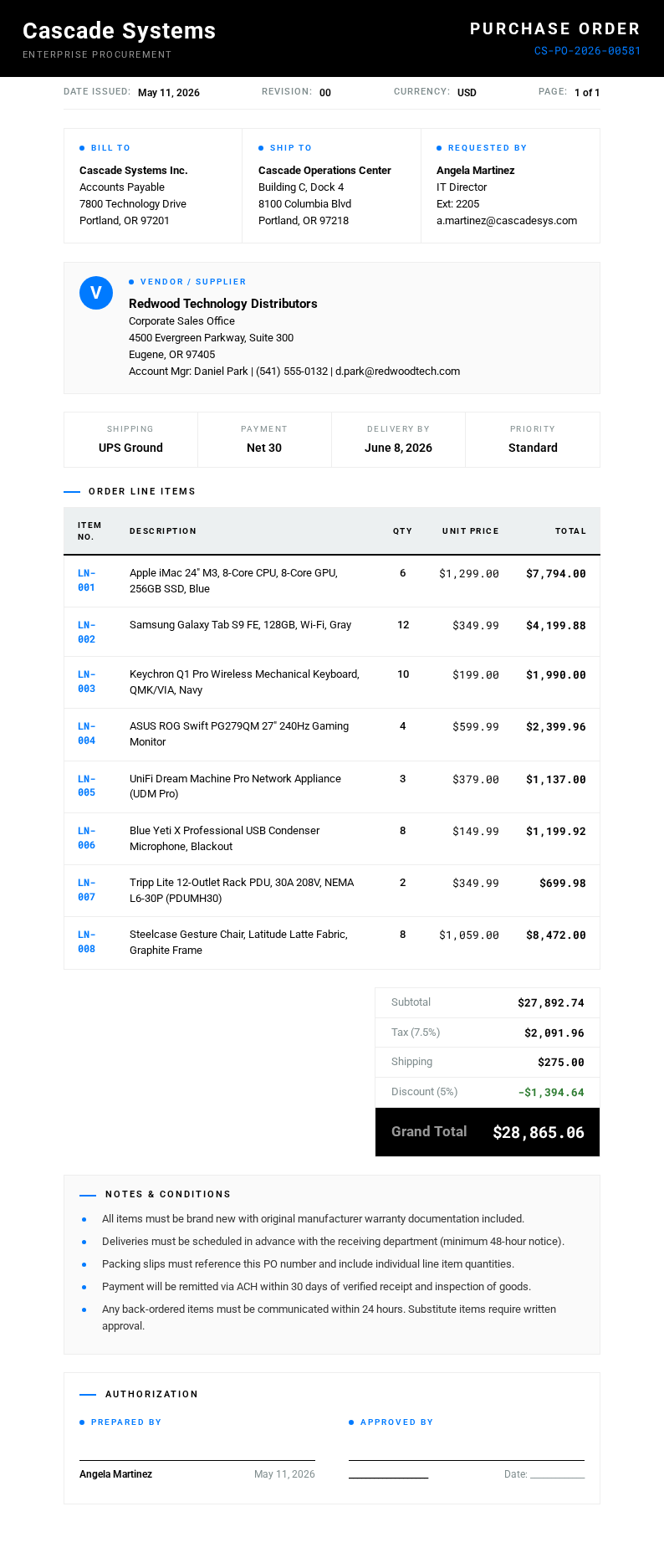 Clean professional Purchase Order